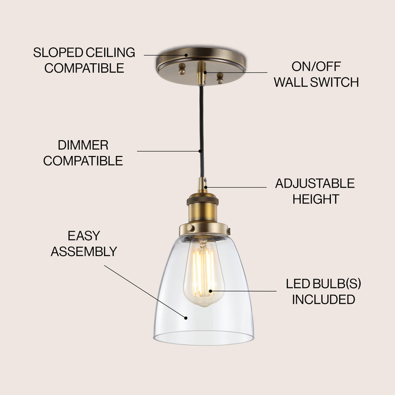Cleo 5.5" Adjustable Metal/Glass LED Pendant - JONATHAN Y