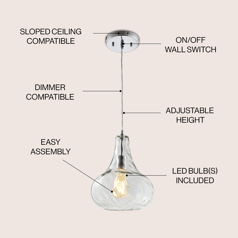 Ferano 9" Adjustable Metal/Glass LED Pendant - JONATHAN Y