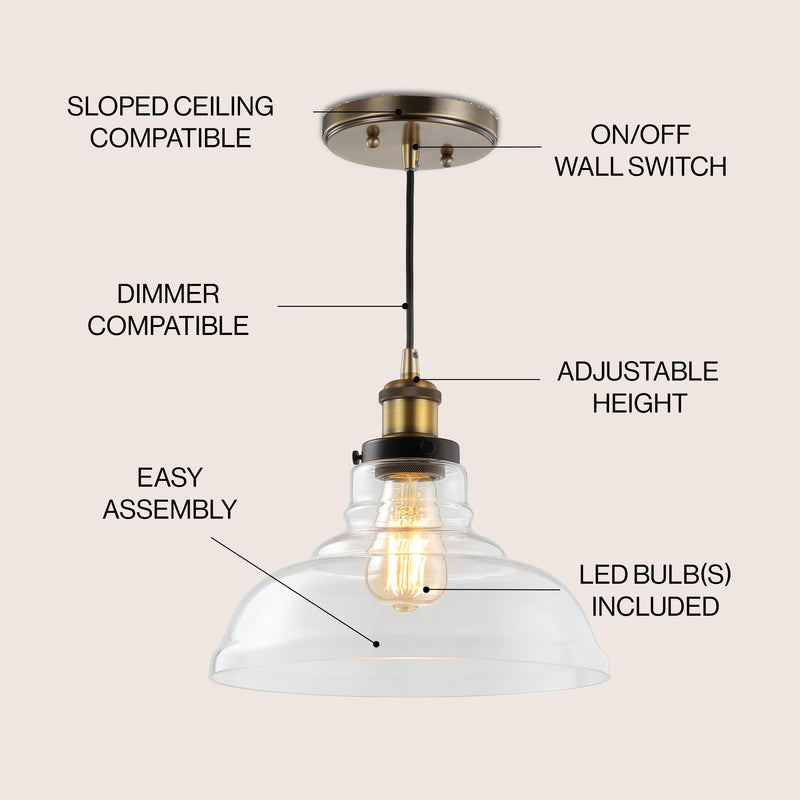 Litchfield 11" Farmhouse Metal/Glass LED Pendant - JONATHAN Y