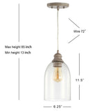 Fontaine 6.25" Adjustable Greige Glass LED Pendant - JONATHAN Y