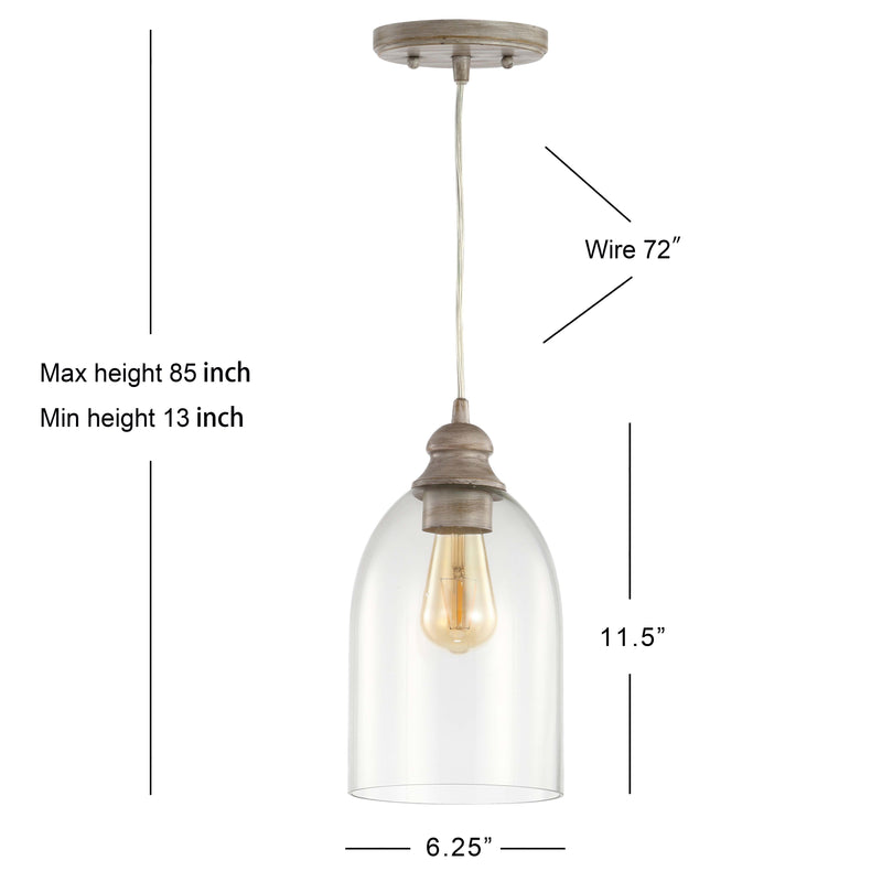 Fontaine 6.25" Adjustable Greige Glass LED Pendant - JONATHAN Y