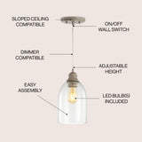 Fontaine 6.25" Adjustable Greige Glass LED Pendant - JONATHAN Y