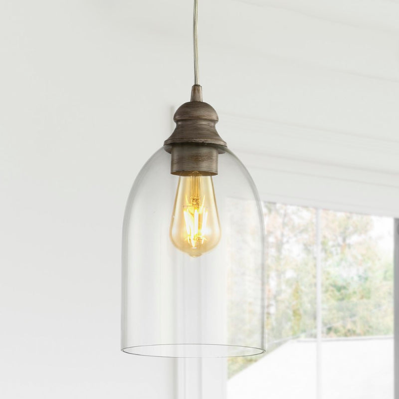 Fontaine 6.25" Adjustable Greige Glass LED Pendant - JONATHAN Y