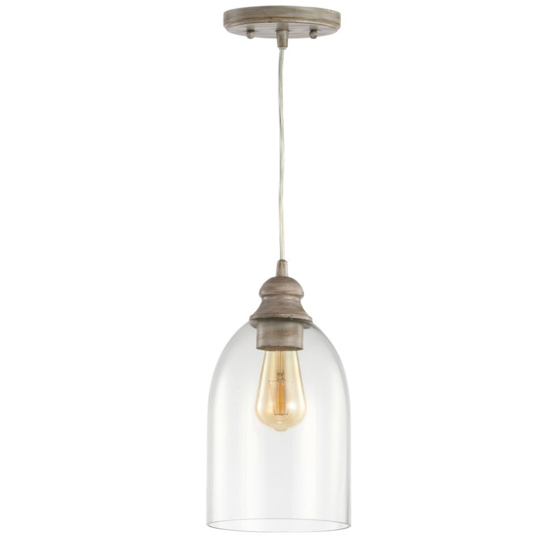 Fontaine 6.25" Adjustable Greige Glass LED Pendant - JONATHAN Y