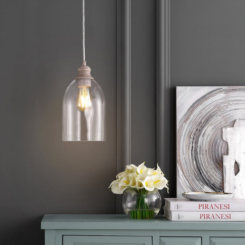 Fontaine 6.25" Adjustable Greige Glass LED Pendant - JONATHAN Y