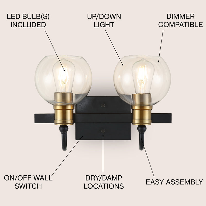Marais Iron/Glass Rustic Vintage LED Vanity Light