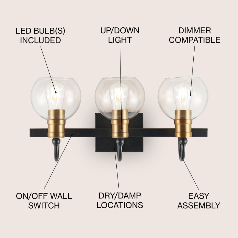 Marais Iron/Glass Rustic Vintage LED Vanity Light