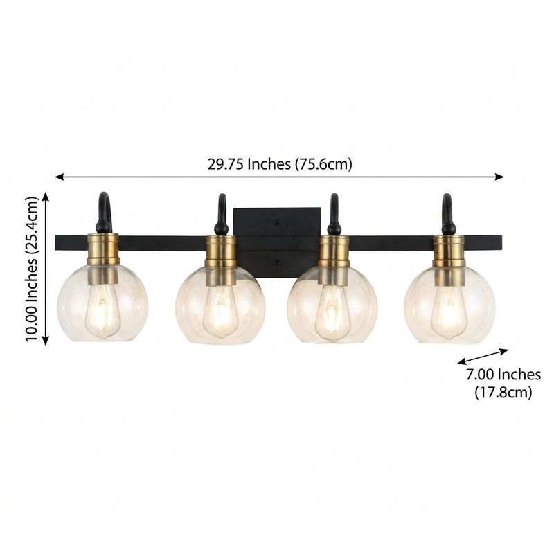 Marais Iron/Glass Rustic Vintage LED Vanity Light Black/Brass Gold / 4 Sockets – DIM