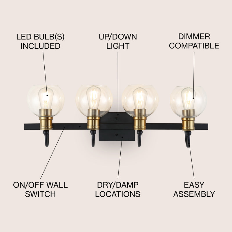 Marais Iron/Glass Rustic Vintage LED Vanity Light