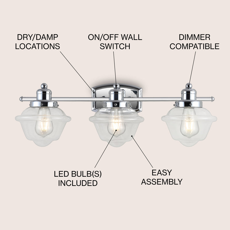 Orleans Iron/Glass schoolhouse LED Vanity Light
