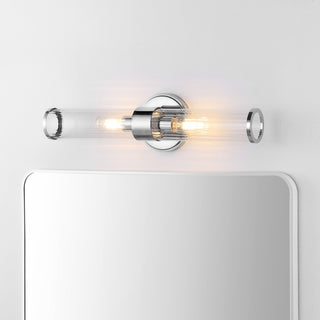 Cecil Tall Cylinder Iron/Striped Glass Modern Mid-Century LED Vanity - JONATHAN Y