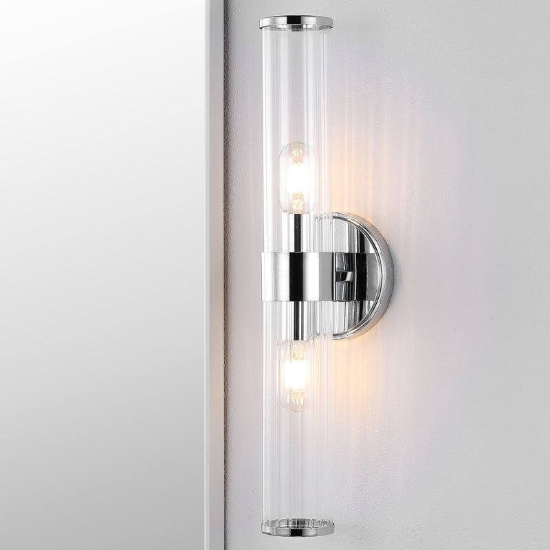 Cecil Tall Cylinder Iron/Striped Glass Modern Mid-Century LED Vanity - JONATHAN Y