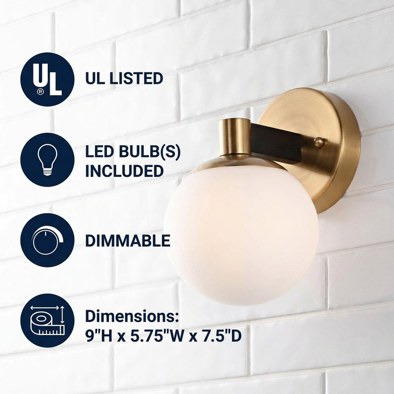 Modernist Globe Metal/Frosted Glass Modern Contemporary LED Vanity Brass Gold/Black / 1 Socket – ICONS