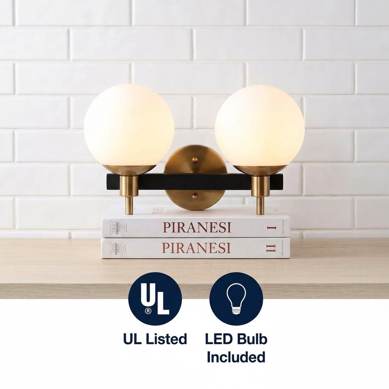 Modernist Globe Metal/Frosted Glass Modern Contemporary LED Vanity Brass Gold/Black / 2 Sockets – ICONS