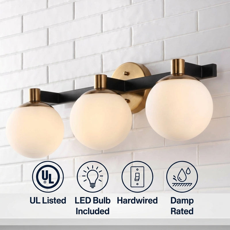 Modernist Globe Metal/Frosted Glass Modern Contemporary LED Vanity Brass Gold/Black / 3 Sockets – ICONS