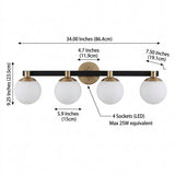Modernist Globe Metal/Frosted Glass Modern Contemporary LED Vanity Brass Gold/Black / 4 Sockets – DIM