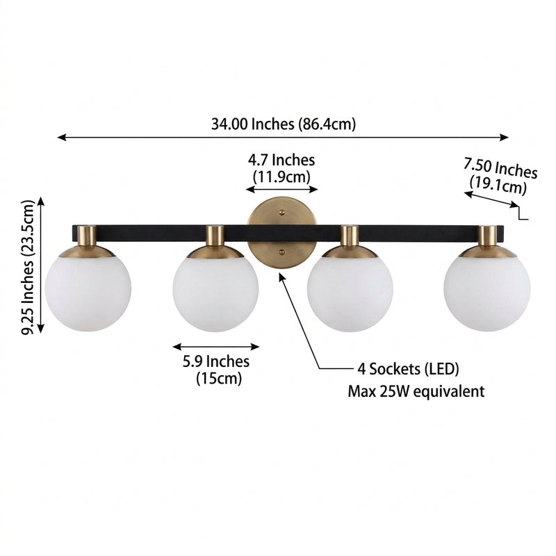 Modernist Globe Metal/Frosted Glass Modern Contemporary LED Vanity Brass Gold/Black / 4 Sockets – DIM