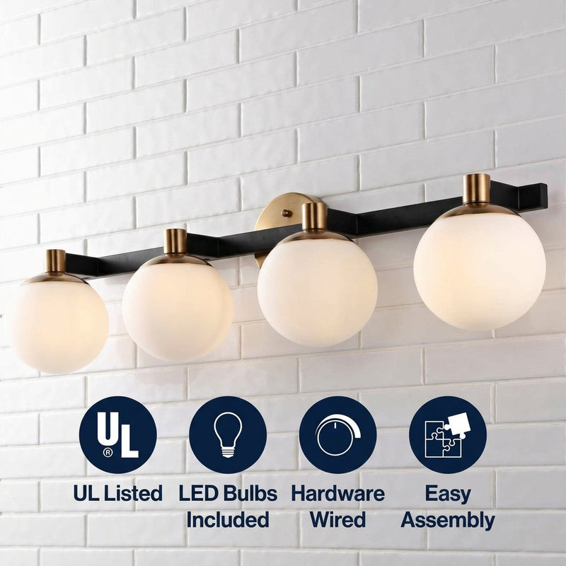 Modernist Globe Metal/Frosted Glass Modern Contemporary LED Vanity Brass Gold/Black / 4 Sockets – ICONS