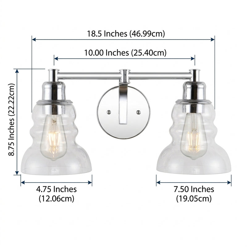 Manhattan Vintage Metal/Glass Industrial Rustic LED Vanity Chrome / 2 Light – DIM