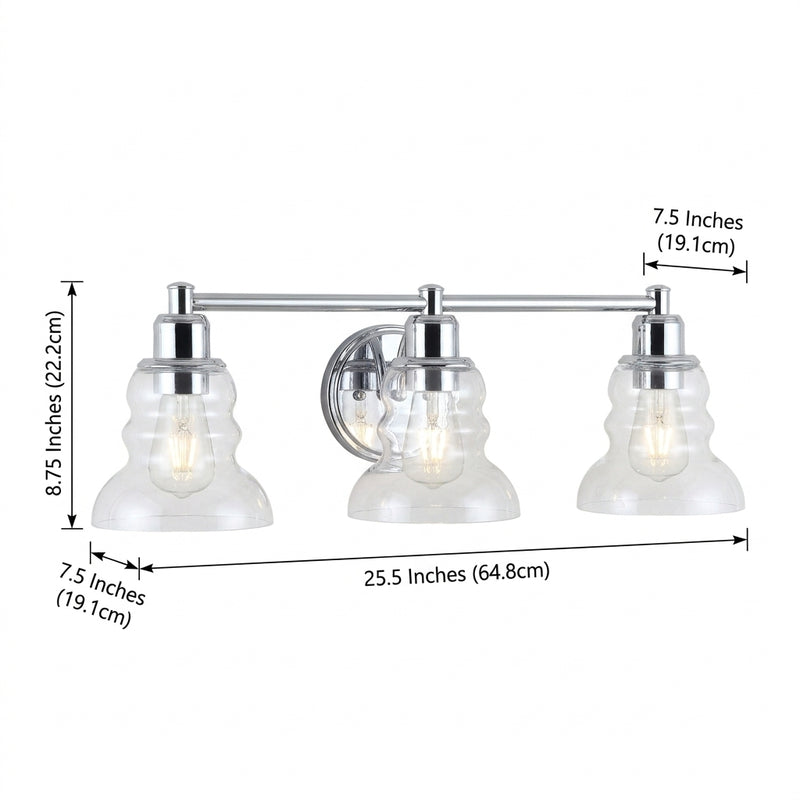 Manhattan Vintage Metal/Glass Industrial Rustic LED Vanity Chrome / 3 Light – DIM