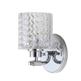 Spaulding Vintage Iron/Chevron Pattern Glass Farmhouse Cottage LED Vanity Light - JONATHAN Y