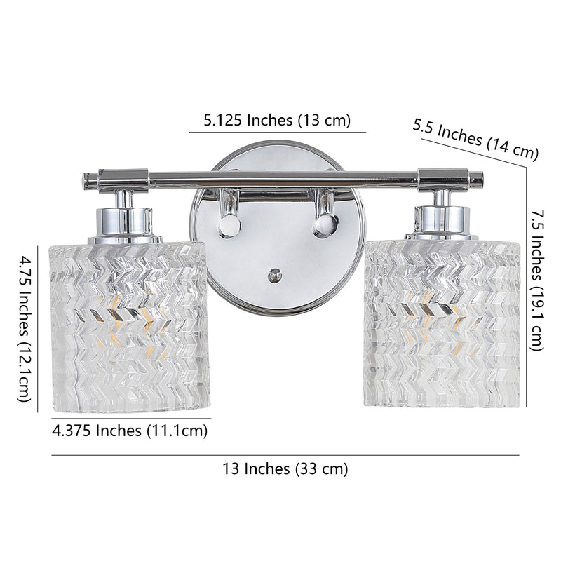 Spaulding Vintage Iron/Chevron Pattern Glass Farmhouse Cottage LED Vanity Light - JONATHAN Y