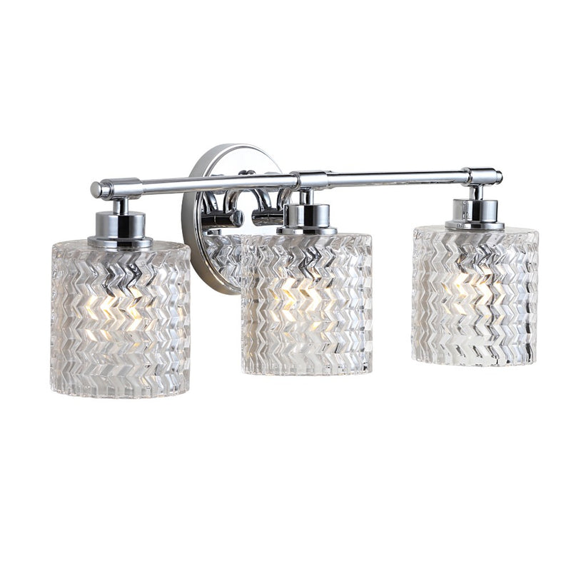 Spaulding Vintage Iron/Chevron Pattern Glass Farmhouse Cottage LED Vanity Light