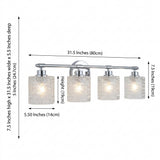 Spaulding Vintage Iron/Chevron Pattern Glass Farmhouse Cottage LED Vanity Light Chrome / 4 Sockets – DIM