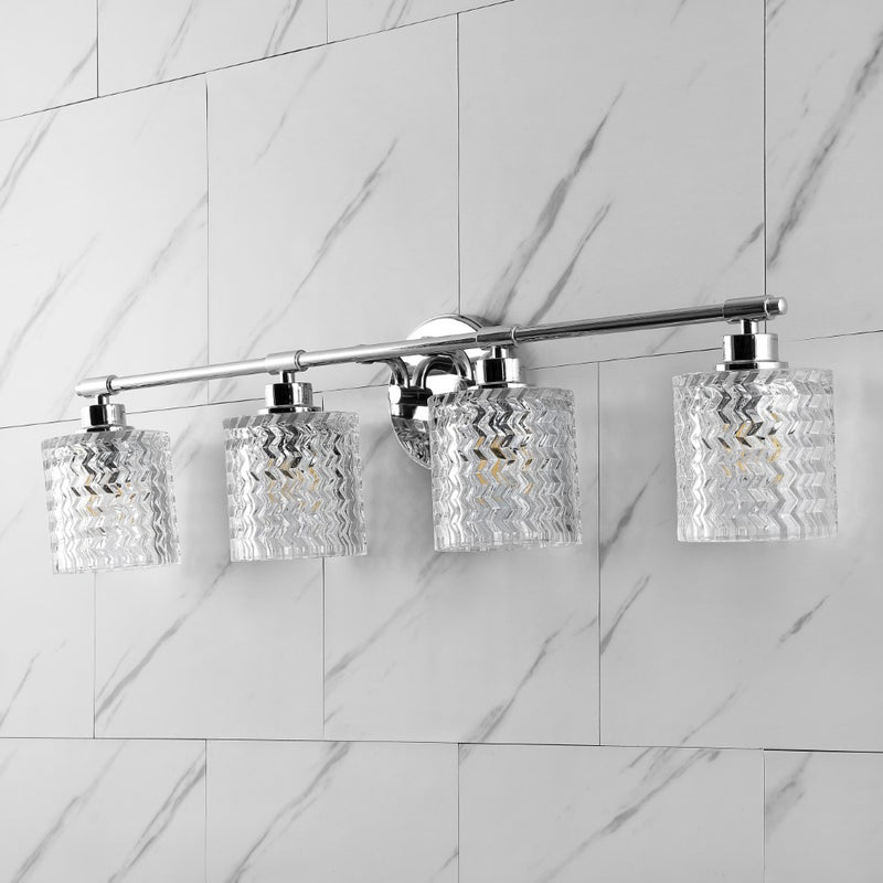 Spaulding Vintage Iron/Chevron Pattern Glass Farmhouse Cottage LED Vanity Light