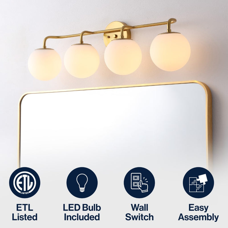 Louis Parisian Globe 31" 4-Light Metal/Frosted Glass Modern Contemporary LED Vanity Light
