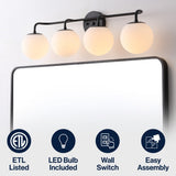 Louis Parisian Globe 31" 4-Light Metal/Frosted Glass Modern Contemporary LED Vanity Light