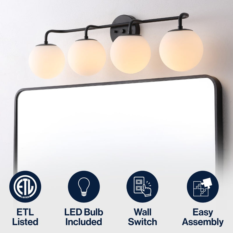 Louis Parisian Globe 31" 4-Light Metal/Frosted Glass Modern Contemporary LED Vanity Light