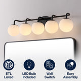 Louis Parisian Globe 31" 4-Light Metal/Frosted Glass Modern Contemporary LED Vanity Light
