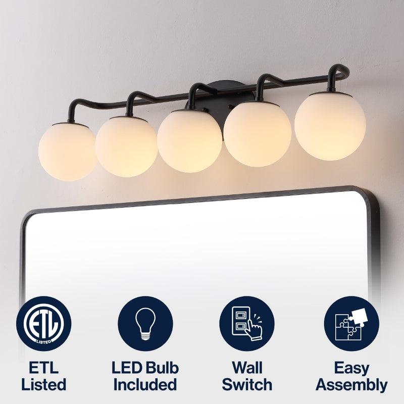 Louis Parisian Globe 31" 4-Light Metal/Frosted Glass Modern Contemporary LED Vanity Light