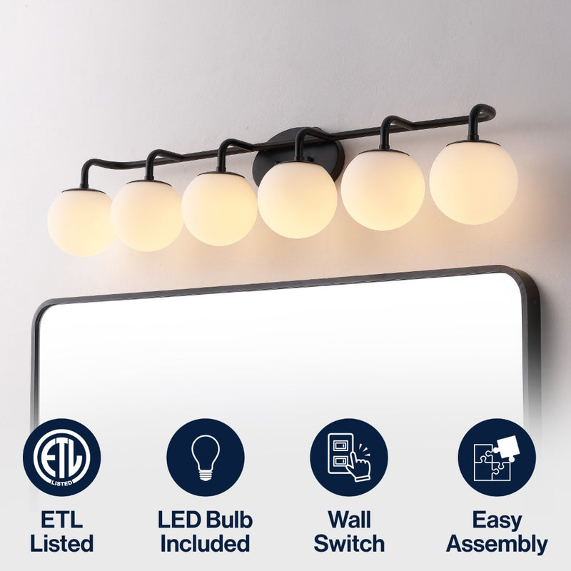 Louis Parisian Globe 31" 4-Light Metal/Frosted Glass Modern Contemporary LED Vanity Light