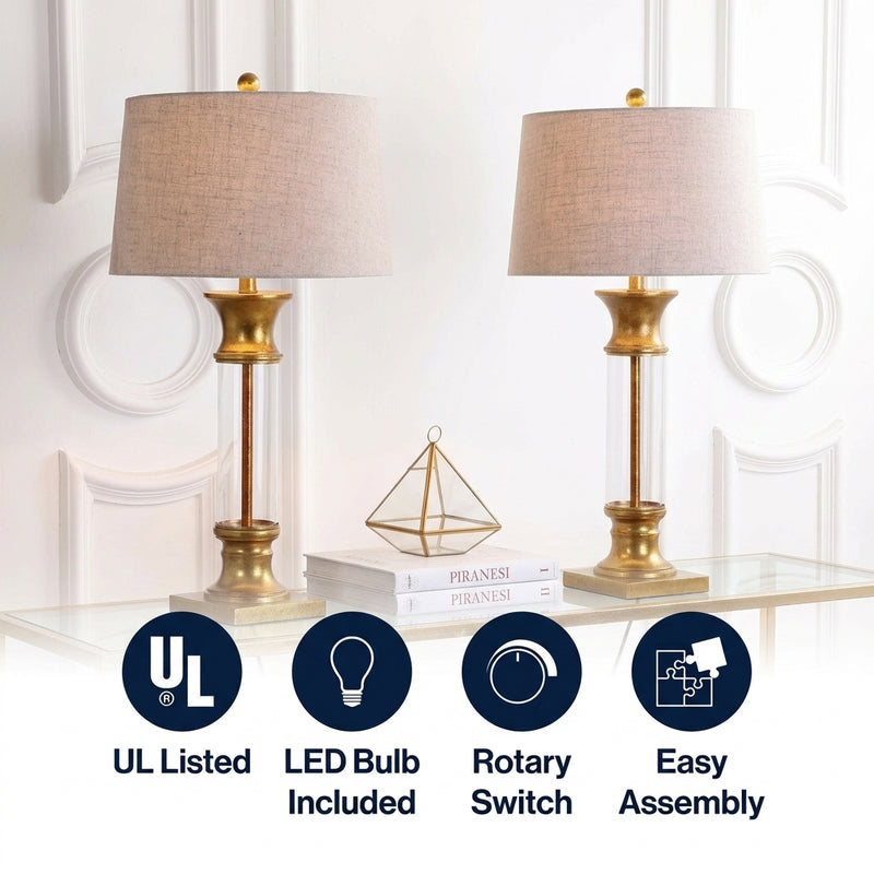 Hunter 32" Metal/Glass LED Table Lamp Set 2 Gold Leaf (Set of 2) – ICONS