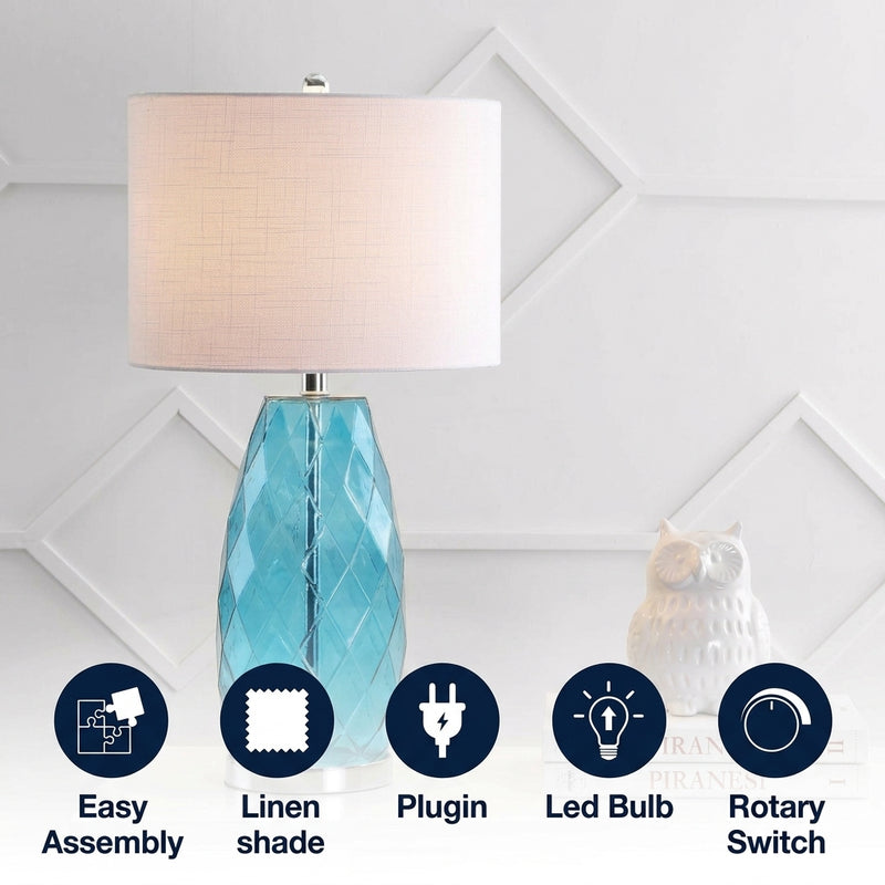 Juliette 26.5" Glass/Metal LED Table Lamp Moroccan Blue – ICONS