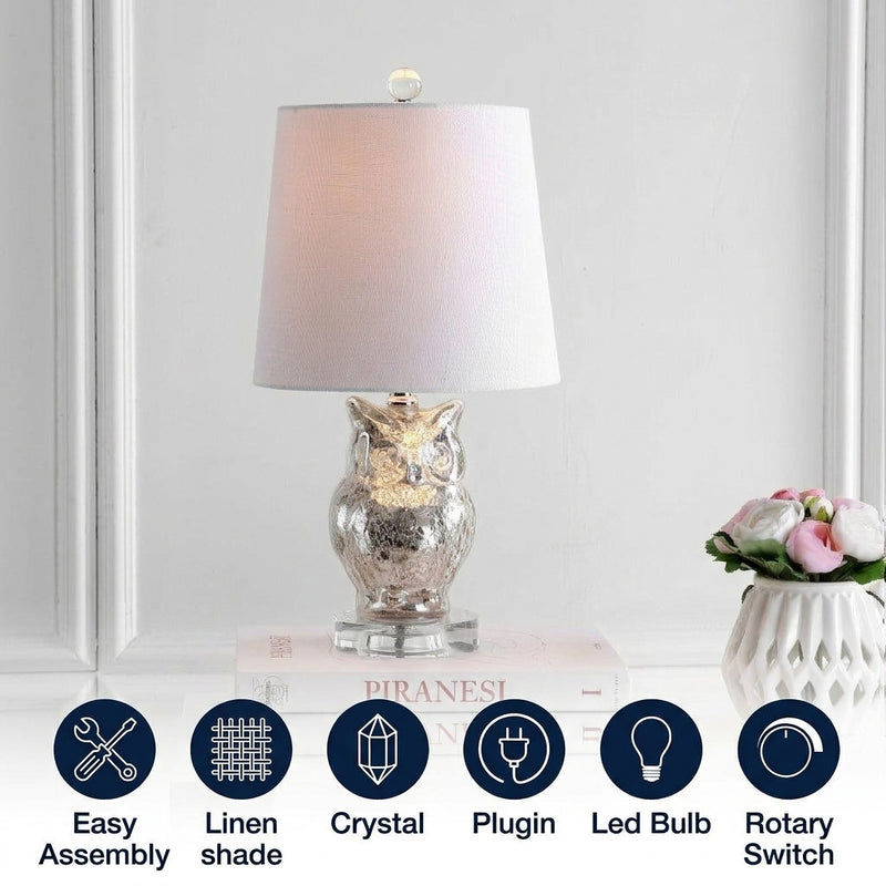 Night Owl 19" Glass/Crystal LED Table Lamp Silver/Ivory – ICONS