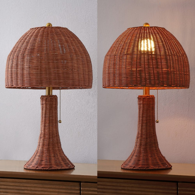 Joanie 22" Bohemian Rustic Woven Rattan LED Table Lamp with Pull Chain