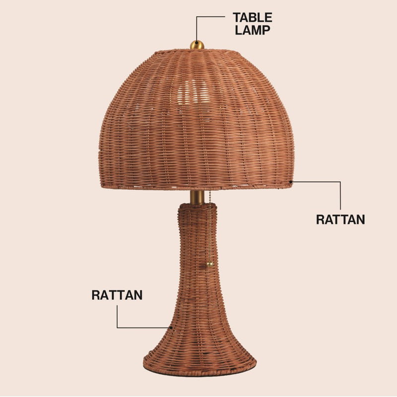 Joanie 22" Bohemian Rustic Woven Rattan LED Table Lamp with Pull Chain