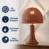 Joanie 22" Bohemian Rustic Woven Rattan LED Table Lamp with Pull Chain