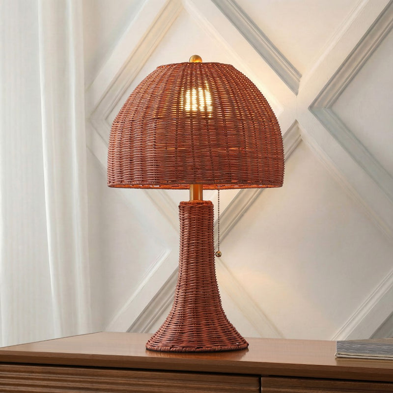 Joanie 22" Bohemian Rustic Woven Rattan LED Table Lamp with Pull Chain