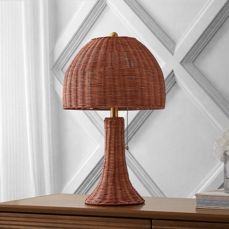 Joanie 22" Bohemian Rustic Woven Rattan LED Table Lamp with Pull Chain