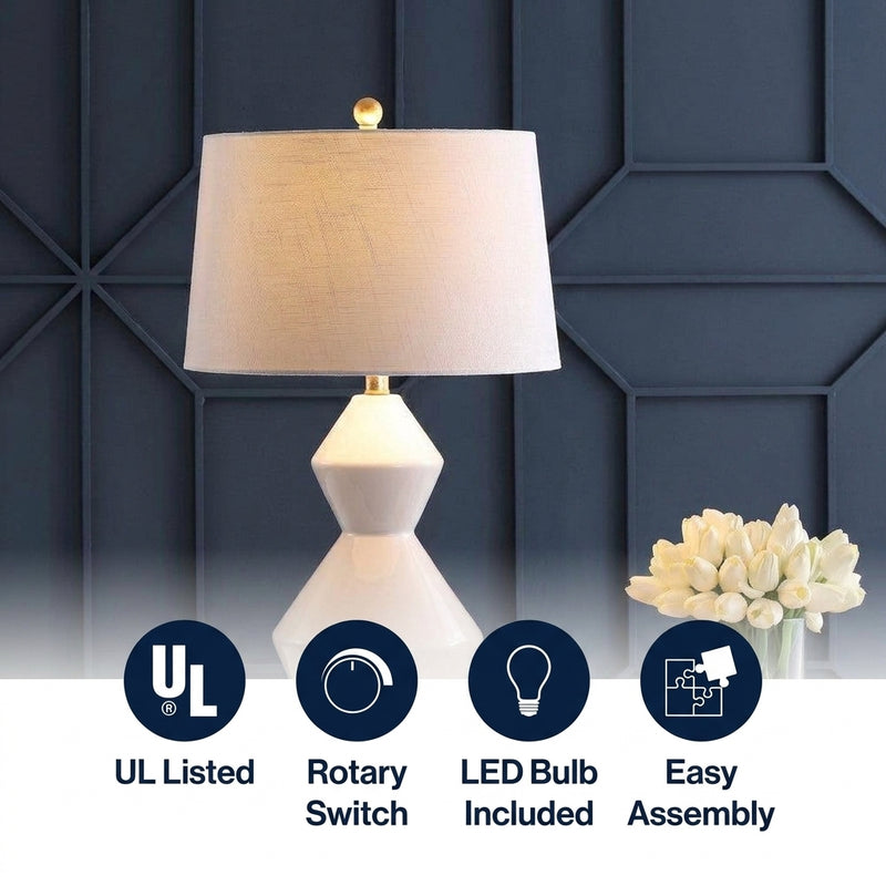 Alba 29" Geometric Ceramic/Metal LED Table Lamp White/Gold Leaf – ICONS