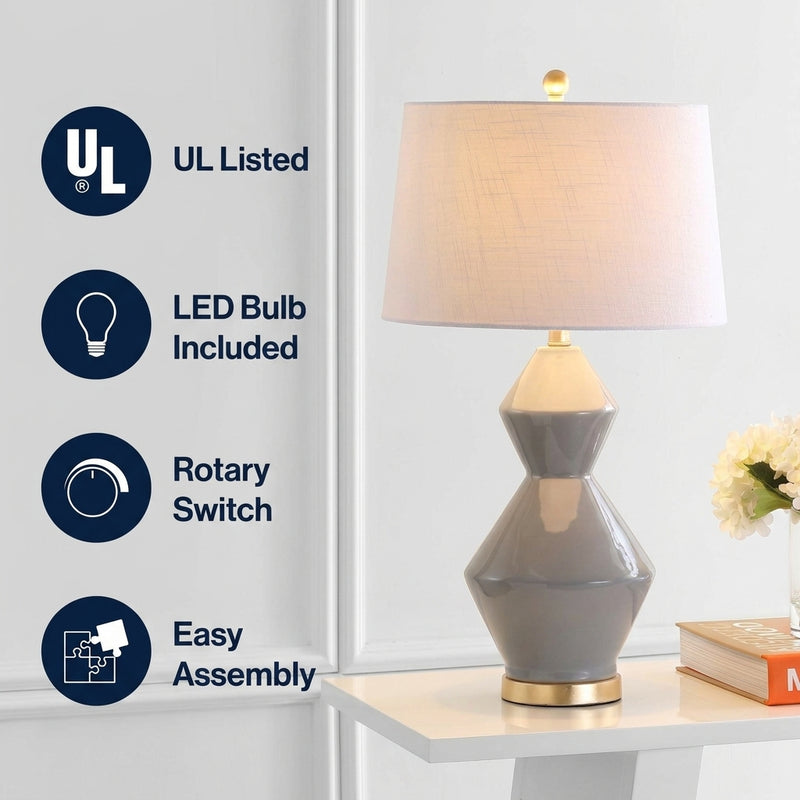 Alba 29" Geometric Ceramic/Metal LED Table Lamp Gray/Gold Leaf – ICONS