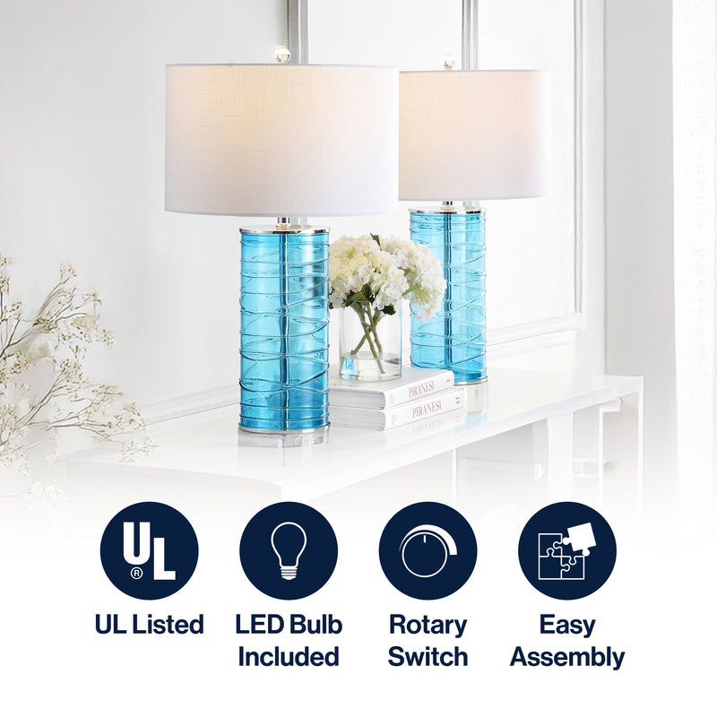 Cole 27.5" Modern Fused Glass Cylinder LED Table Lamp Set 2