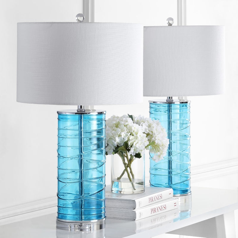 Cole 27.5" Modern Fused Glass Cylinder LED Table Lamp - JONATHAN Y