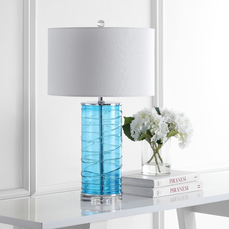 Cole 27.5" Modern Fused Glass Cylinder LED Table Lamp - JONATHAN Y