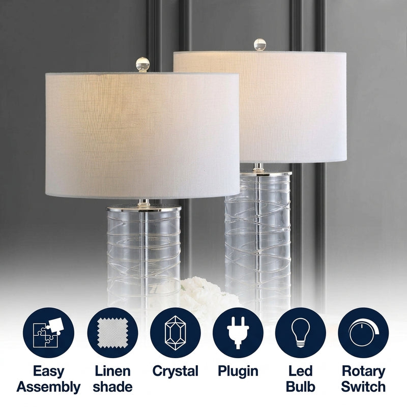 Cole 27.5" Modern Fused Glass Cylinder LED Table Lamp Set 2 Clear (Set of 2) – ICONS