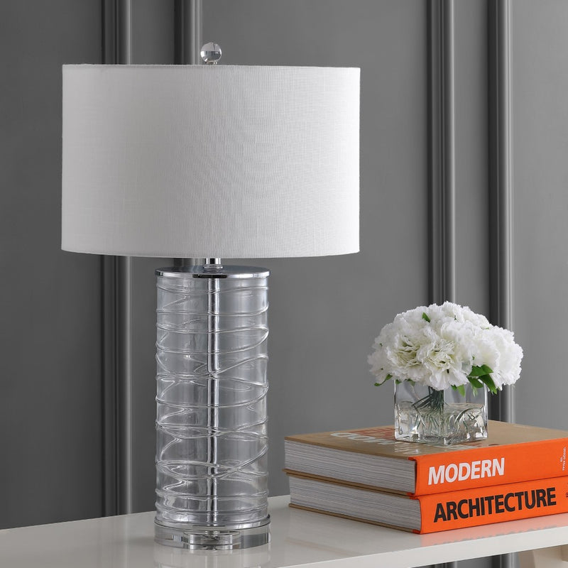 Cole 27.5" Modern Fused Glass Cylinder LED Table Lamp - JONATHAN Y